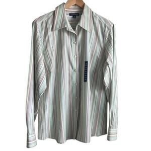 Lands‎ End Women Top 16W Colorful Striped Button Up Preppy Officewear Travel NEW